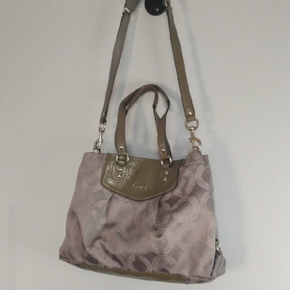 COACH Ashley Dotted Op Art Olive Green Gray Convertible Satchel Bag Shoulder Bag - Picture 9 of 12